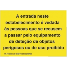 Aviso equipamento deteção de objetos perigosos ou de uso proibido