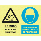 PERIGO QUEDA DE OBJECTOS. OBRIGATÓRIO USAR CAPACETE DE PROTEÇÃO