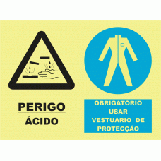 PERIGO ÁCIDO.OBRIGATÓRIO USAR VESTIÁRIO DE PROTEÇÃO