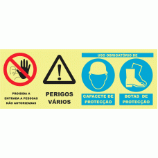 PROIBI&Ccedil;&Atilde;O E PERIGO. OBRIGAT&Oacute;RIO CAPACETE E BOTAS DE PROTE&Ccedil;&Atilde;O